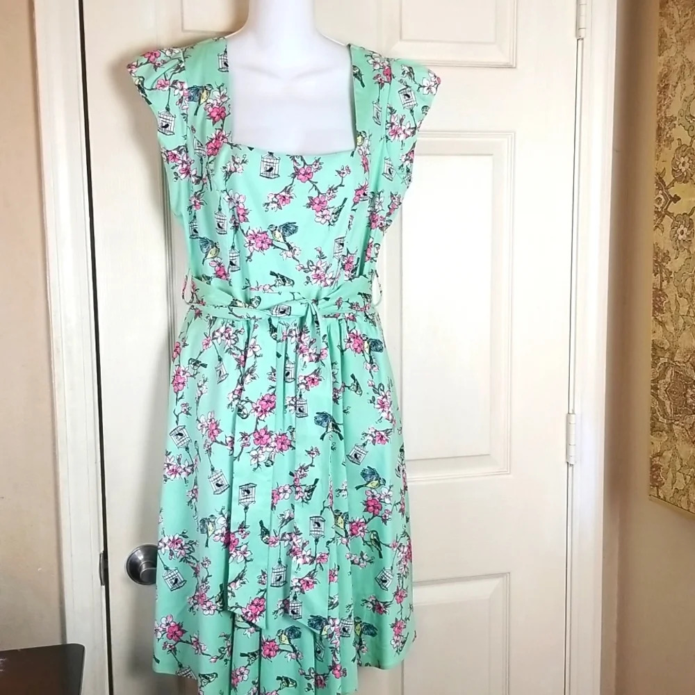 Lady Vintage Inspired 50'sWomen Casual Tunic Pin Up Floral Caged Bird Dress Sz16